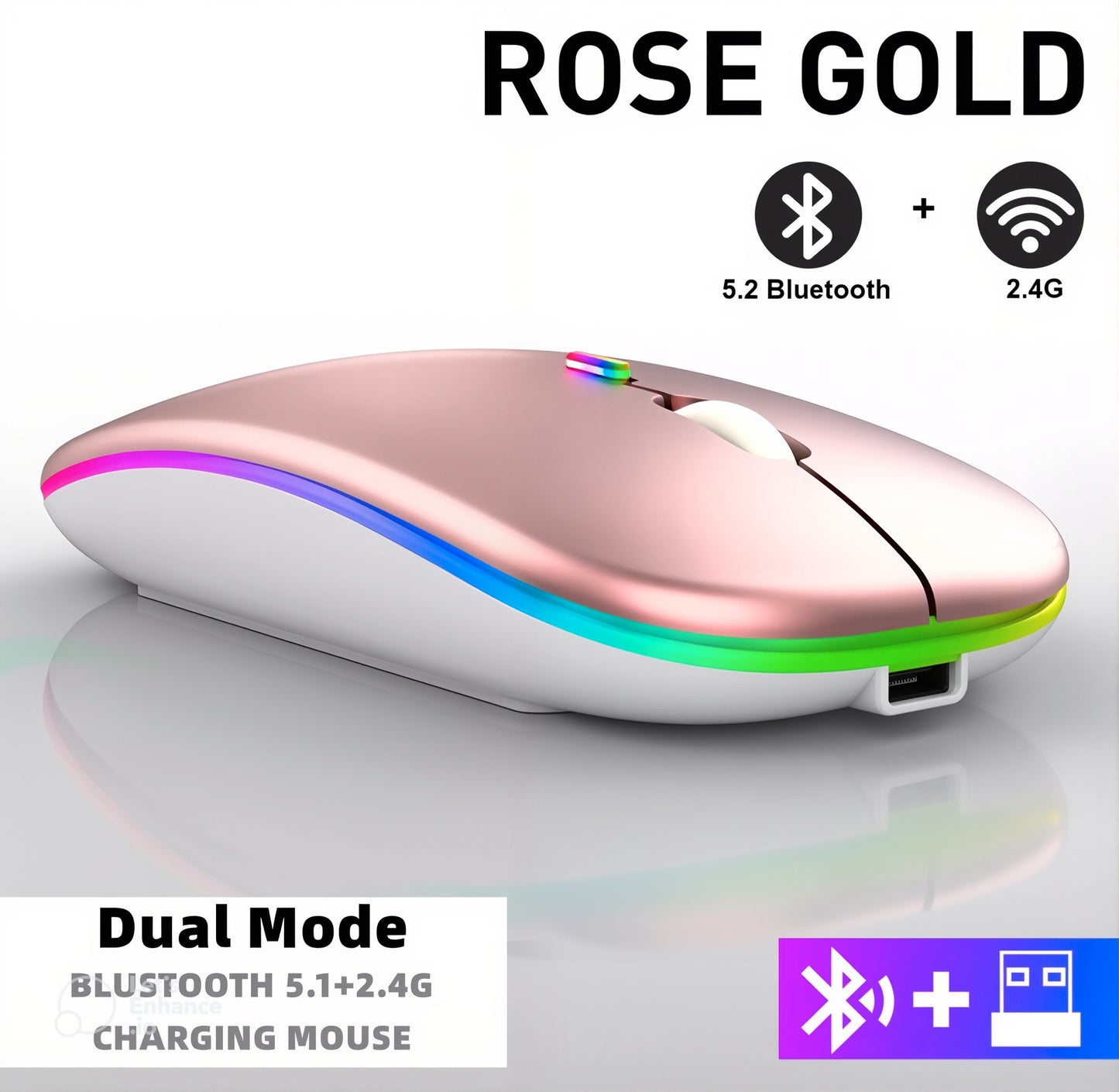 Rechargeable RGB Backlight Bluetooth Wireless Mouse for iPad PC Laptop Tablet 2.4GHz USB Mouse