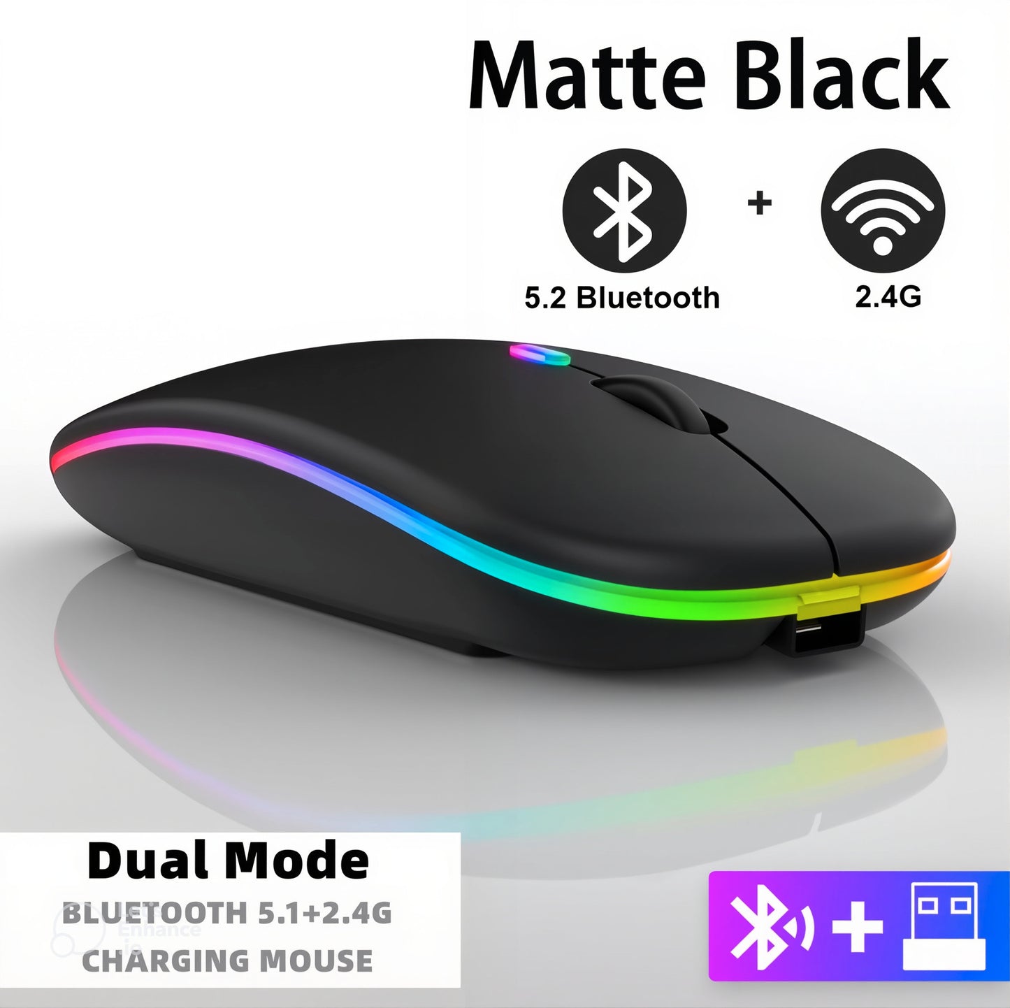 Rechargeable RGB Backlight Bluetooth Wireless Mouse for iPad PC Laptop Tablet 2.4GHz USB Mouse