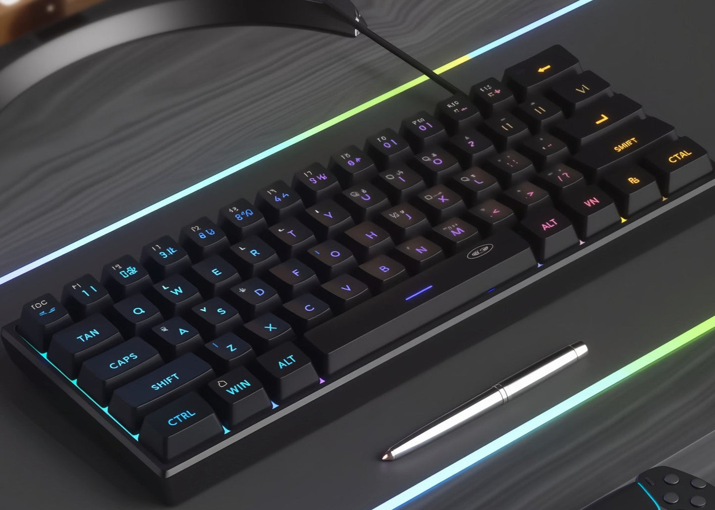 MageGee Mini Keyboard, 61 Keys RGB Backlit Ultra-Compact Keyboard, Ergonomic Waterproof Mechanical Feel Office TS91