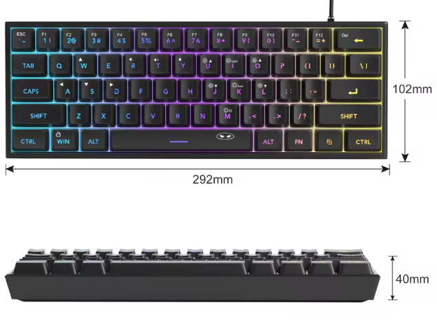 MageGee Mini Keyboard, 61 Keys RGB Backlit Ultra-Compact Keyboard, Ergonomic Waterproof Mechanical Feel Office TS91