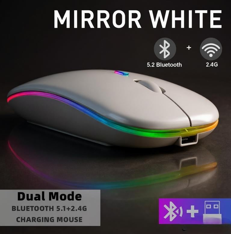 Rechargeable RGB Backlight Bluetooth Wireless Mouse for iPad PC Laptop Tablet 2.4GHz USB Mouse